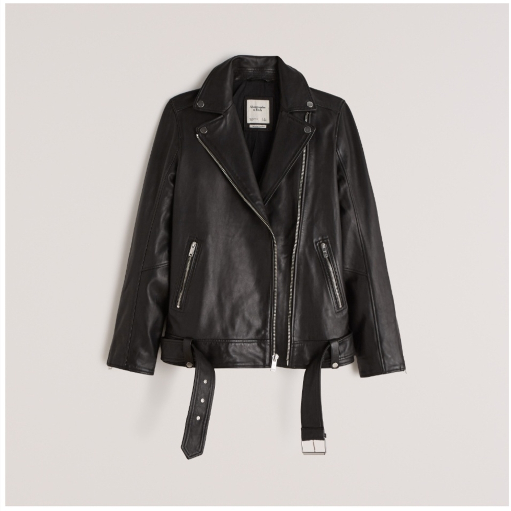 Abercrombie & Fitch Black Leather Jacket with Notched Lapel